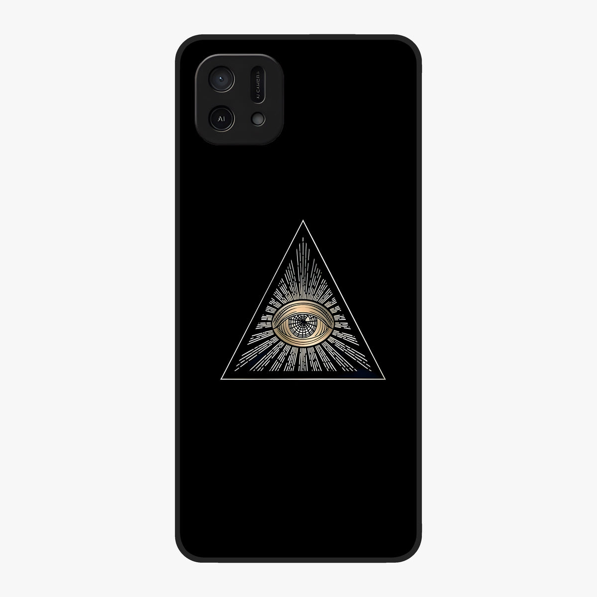 Illuminati Evil Glass Case showing flat back view with mysterious illuminati symbol artwork and glossy glass finish.