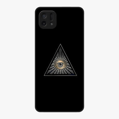 Illuminati Evil Glass Case showing flat back view with mysterious illuminati symbol artwork and glossy glass finish.
