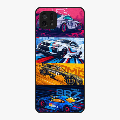 JDM Sports Car Glass Case showing flat back view with high performance sports car artwork and glossy glass finish.