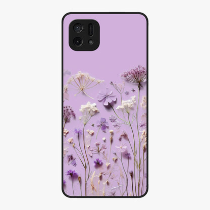Lavender Blossom Dream Glass Case showing flat back view with soft lavender floral artwork and glossy glass finish.