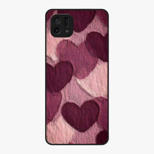 Layered Paper Hearts Glass Case showing flat back view with layered paper heart artwork and glossy glass finish.