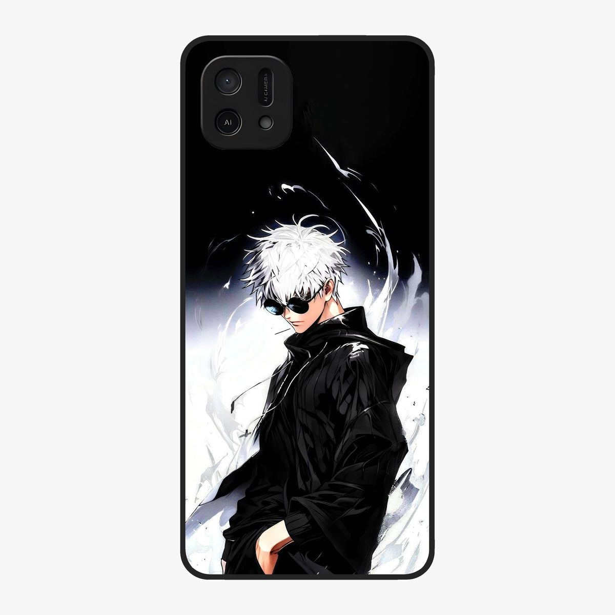 Limitless Shadow King Glass Case showing flat back view with powerful shadow warrior artwork and glossy glass finish.