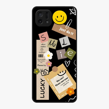 Lucky Aesthetic Collage Glass Case showing flat back view with trendy aesthetic collage artwork and glossy glass finish.