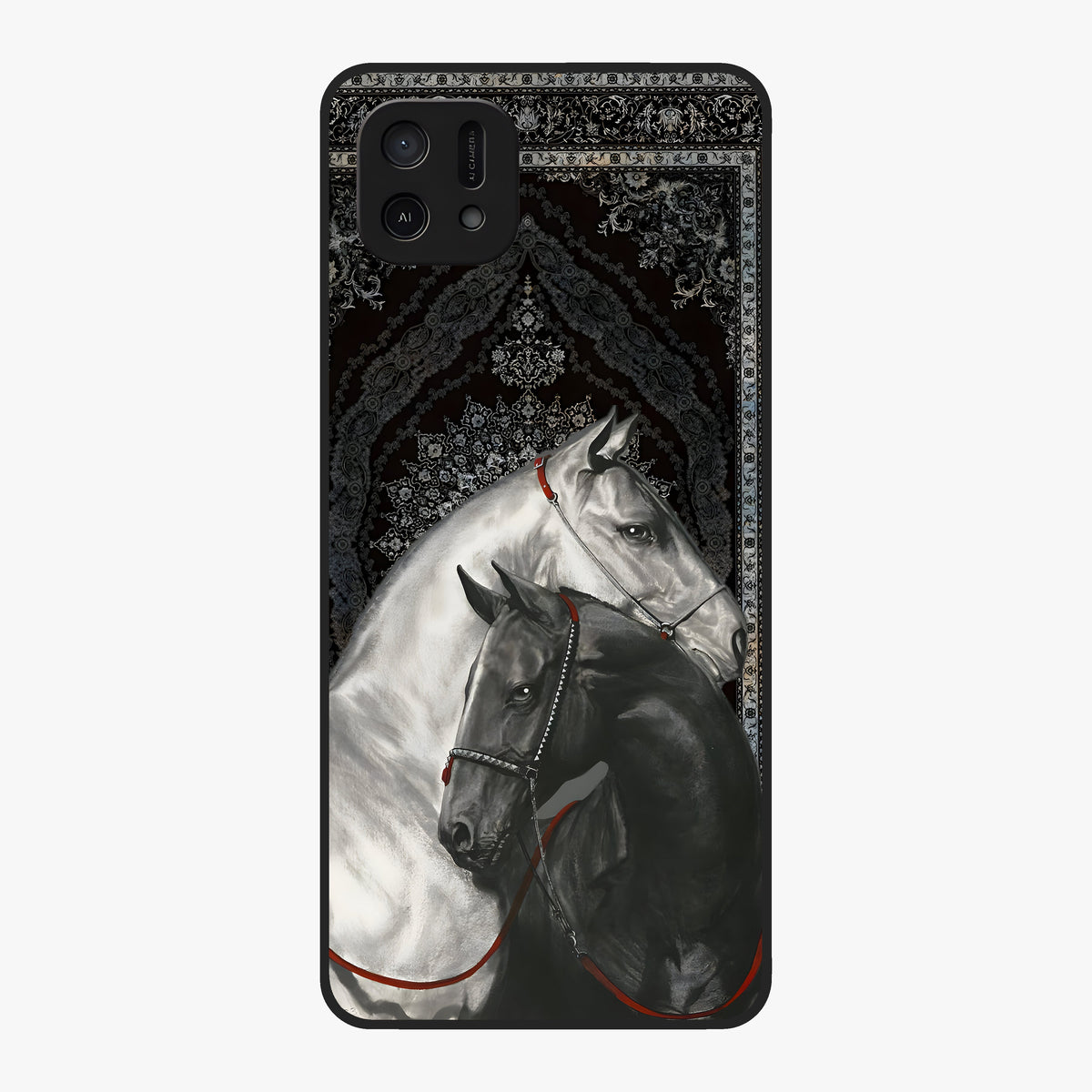 Majestic Ride Legacy Glass Case showing flat back view with powerful automotive inspired artwork and glossy glass finish.