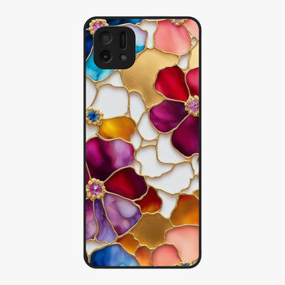 Marble Flower Pattern Glass Case showing flat back view with marble texture floral artwork and glossy glass finish.