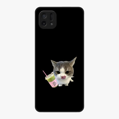 Matcha Cat Style Glass Case showing flat back view with cute matcha themed cat artwork and glossy glass finish.