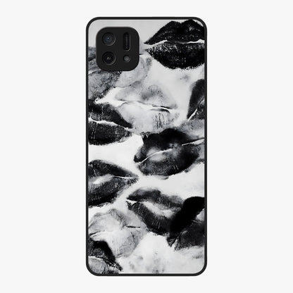 Midnight Kiss Marks Glass Case showing flat back view with lipstick kiss mark artwork and glossy glass finish.