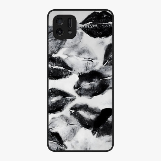 Midnight Kiss Marks Glass Case showing flat back view with lipstick kiss mark artwork and glossy glass finish.