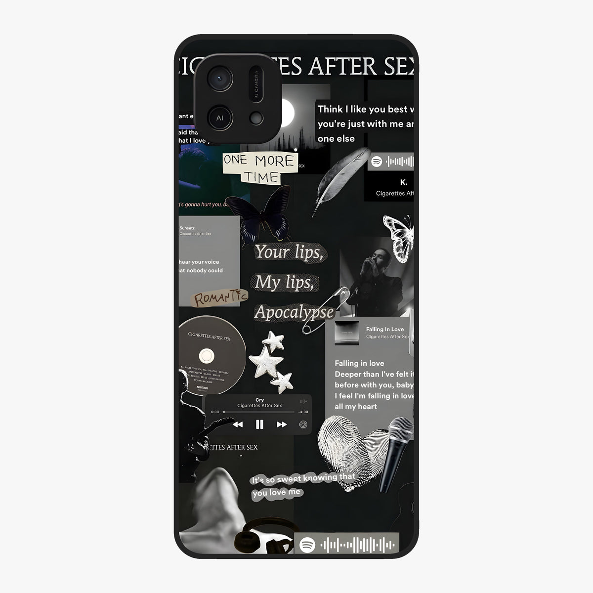 Midnight Love Echo Glass Case showing flat back view with romantic midnight themed artwork and glossy glass finish.