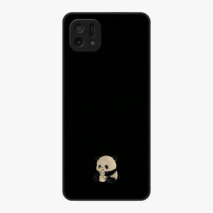 Midnight Panda Love Glass Case showing flat back view with cute panda themed artwork and glossy glass finish.