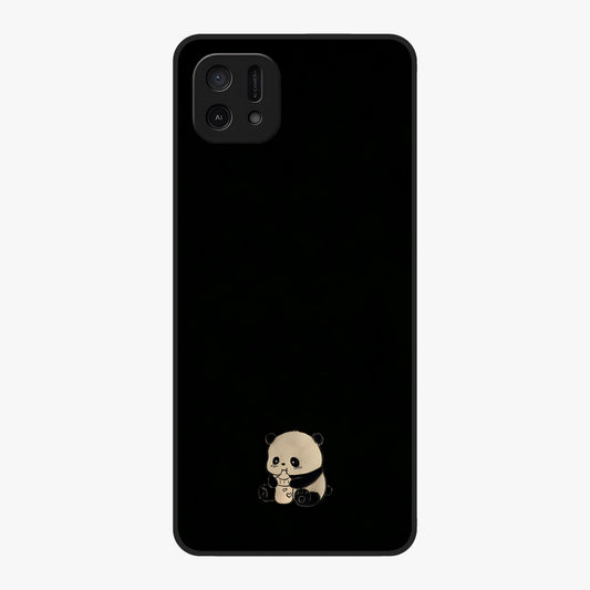 Midnight Panda Love Glass Case showing flat back view with cute panda themed artwork and glossy glass finish.