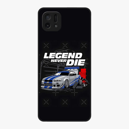 Midnight Racing Legacy Glass Case showing flat back view with sleek racing inspired artwork and glossy glass finish.