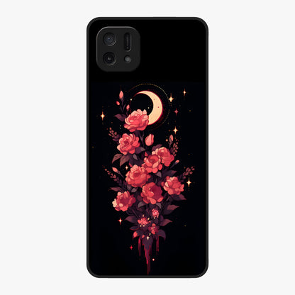 Moonlit Floral Elegance Glass Case showing flat back view with elegant floral artwork under moonlit tones and glossy glass finish.