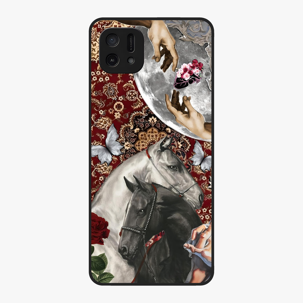 Moonlit Royal Stallion Glass Case showing flat back view with majestic horse under moonlight artwork and glossy glass finish.