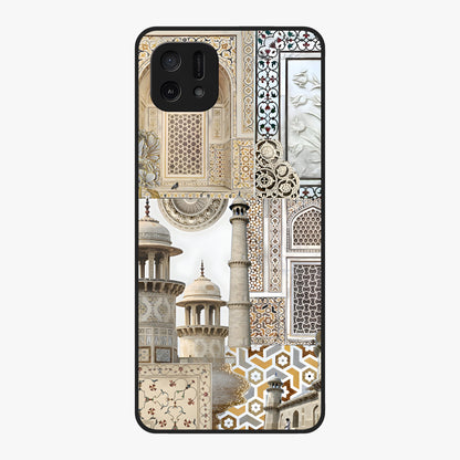 Mughal Marble Legacy Glass Case showing flat back view with intricate Mughal inspired marble pattern and glossy glass finish.