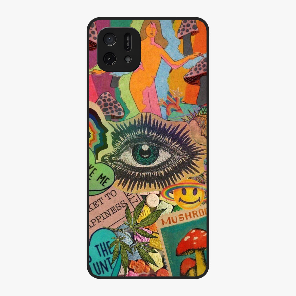 Mystic Eye Wonderland Glass Case showing flat back view with mystical eye themed artwork and glossy glass finish.