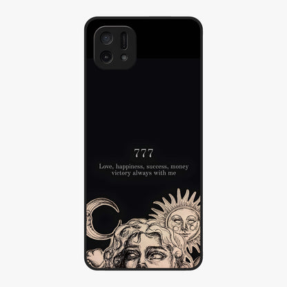 Mystic Victory Aura Glass Case showing flat back view with victory symbol artwork and glossy glass finish.