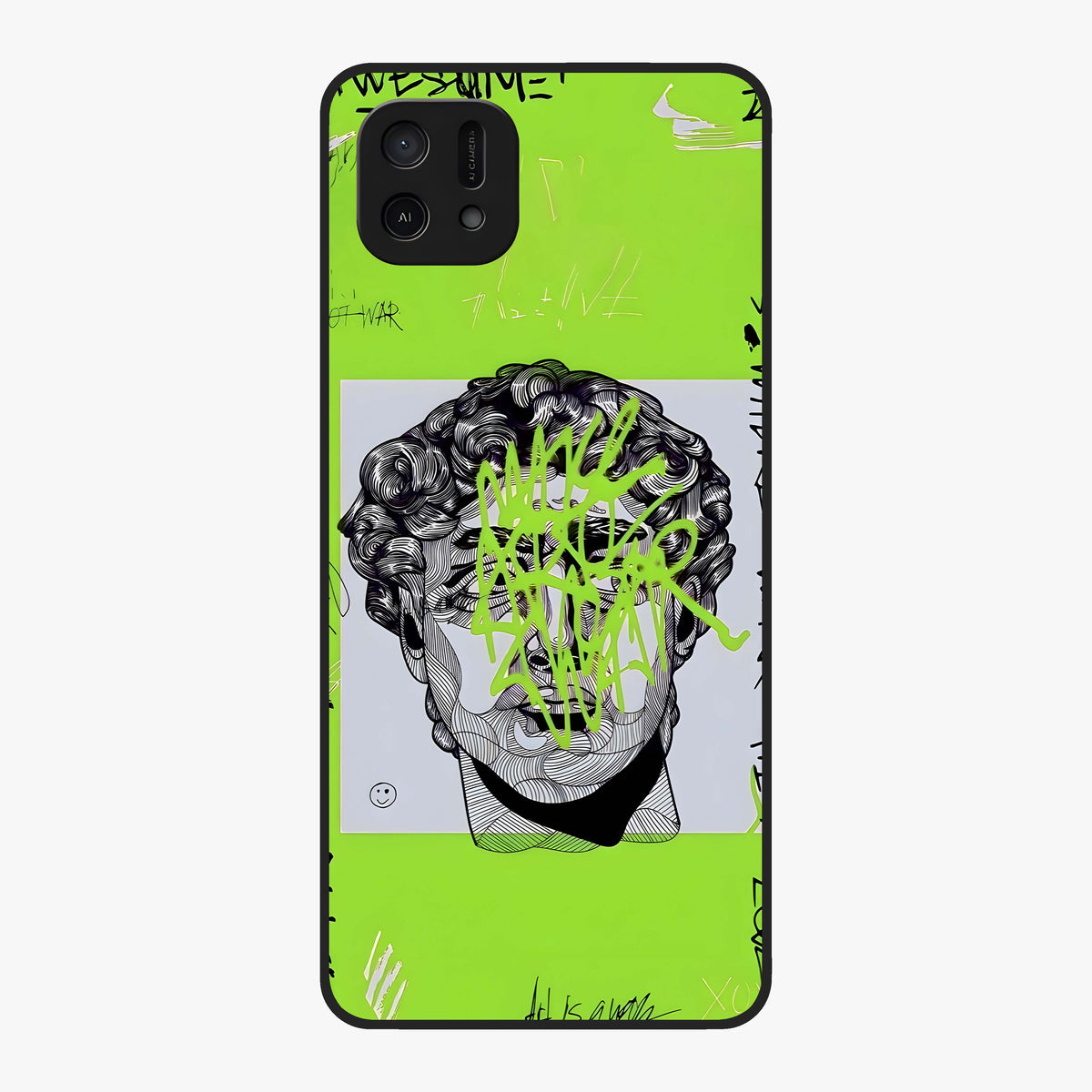 Neo Graffiti Rebellion Glass Case showing flat back view with vibrant graffiti artwork and glossy glass finish.
