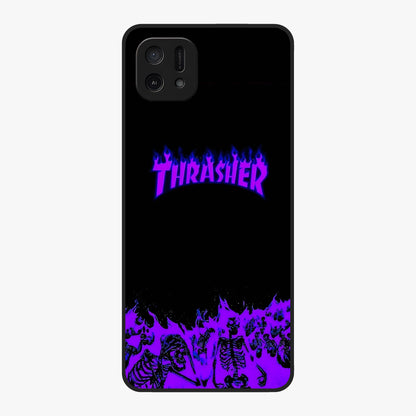 Neon Flame Riot Glass Case showing flat back view with neon flame artwork and glossy glass finish.