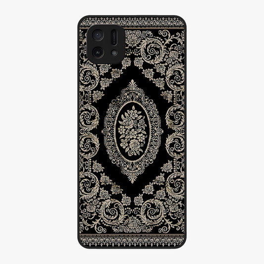 Noir Bloom Elegance Glass Case showing flat back view with elegant dark floral artwork and glossy glass finish.