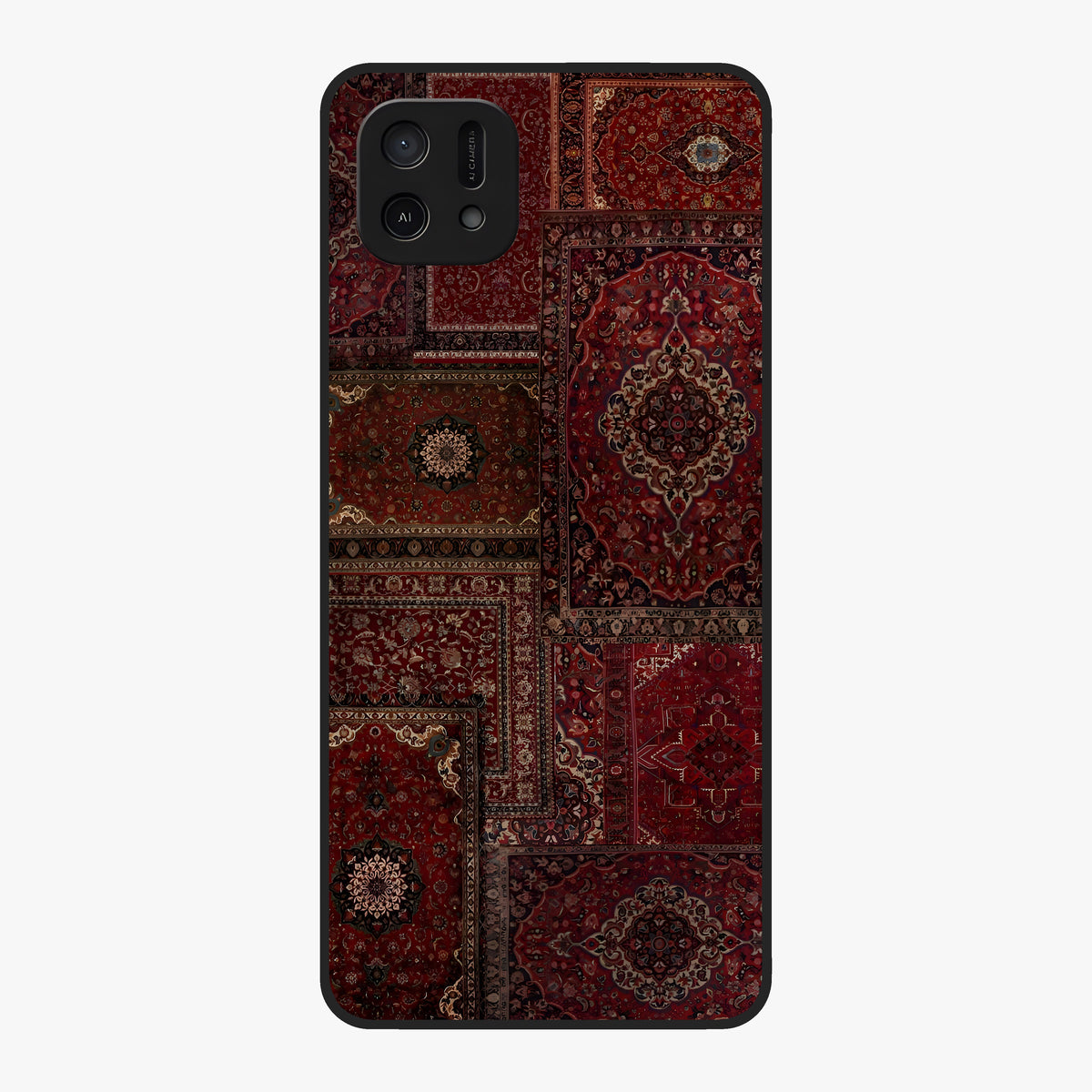Persian Velvet Tale Glass Case showing flat back view with luxurious Persian velvet pattern artwork and glossy glass finish.