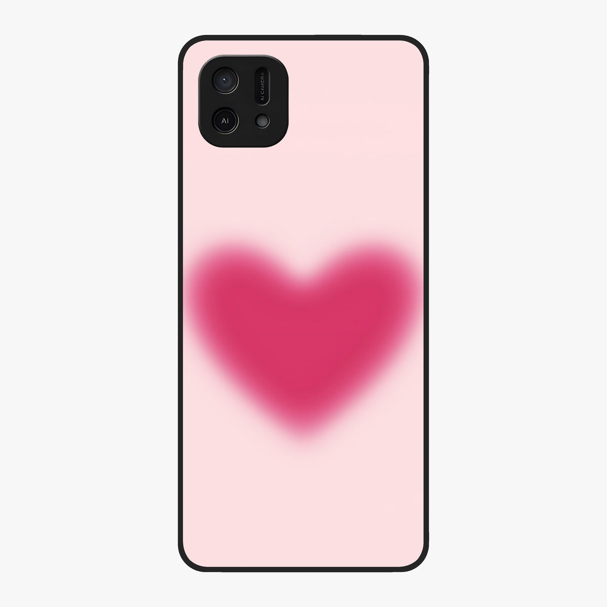 Pink Aura Heart Glass Case showing flat back view with glowing heart artwork and glossy glass finish.