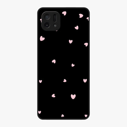 Pink Love Drops Glass Case showing flat back view with playful pink heart drops artwork and glossy glass finish.
