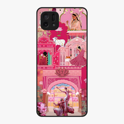 Pink Palace Muse Glass Case showing flat back view with elegant palace inspired artwork and glossy glass finish.
