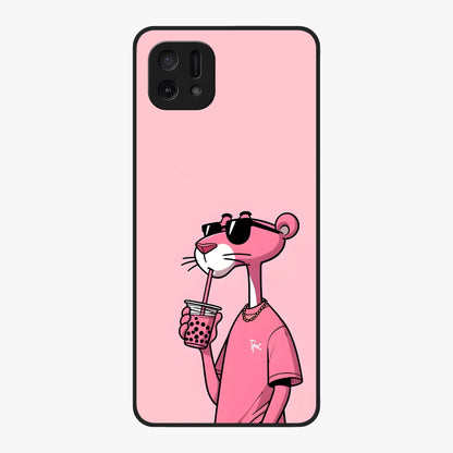 Pink Panther Glass Case showing flat back view with iconic pink panther artwork and glossy glass finish.