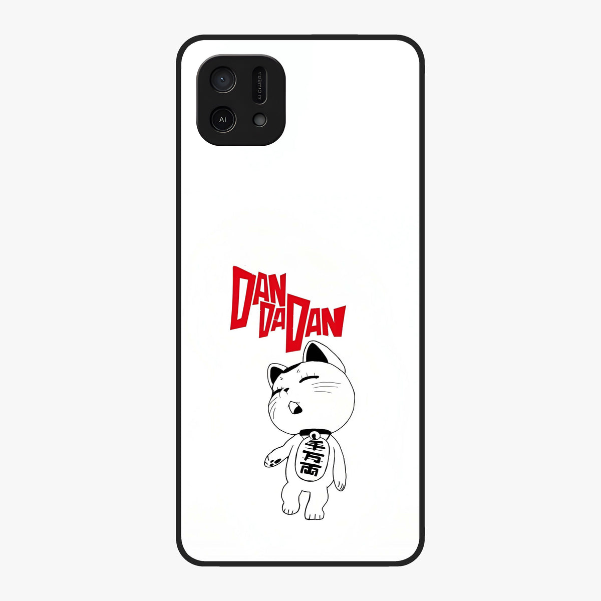 Playful Spirit Charm Glass Case showing flat back view with cheerful charm themed artwork and glossy glass finish.