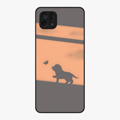 Puppy Shadow Art Glass Case showing flat back view with cute puppy shadow style artwork and glossy glass finish.