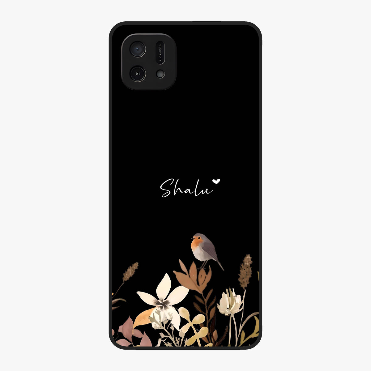 Quiet Garden Tune Custom Name Glass Case showing flat back view with peaceful garden artwork and personalized name design.