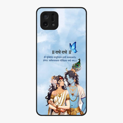 Radha Krishna Eternal Glass Case showing flat back view with Radha Krishna devotional artwork and glossy glass finish.
