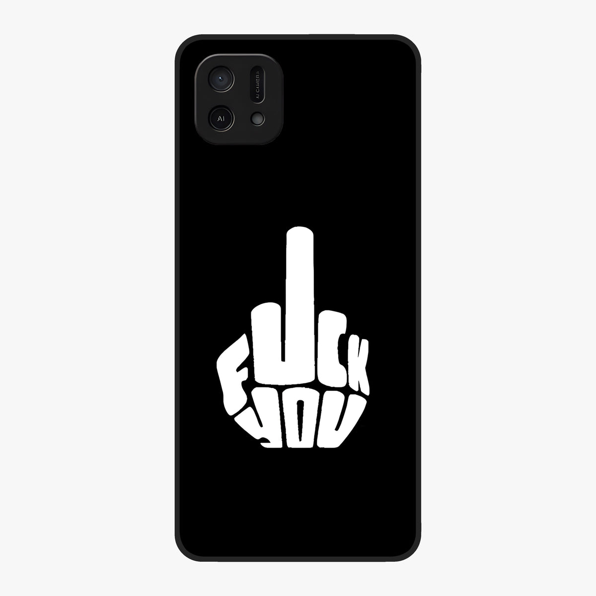 Rebel Mode On Glass Case showing flat back view with bold rebellious typography artwork and glossy glass finish.