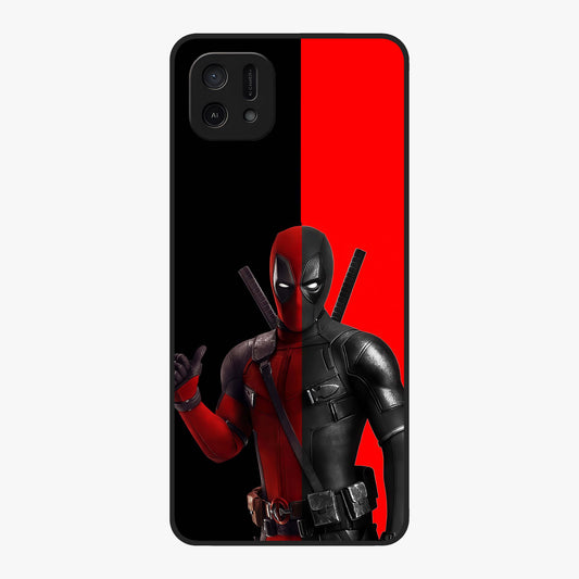 Red & Black Deadpool Theme Glass Case showing flat back view with bold comic inspired artwork and glossy glass finish.