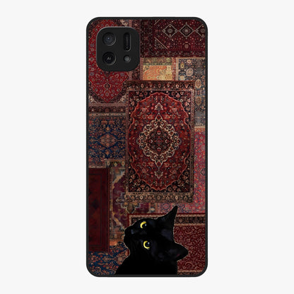 Regal Magic Cat Apple Glass Case showing flat back view with magical cat artwork holding apple and glossy glass finish.