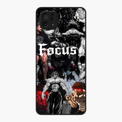 Relentless Power Focus Glass Case showing flat back view with motivational typography artwork and glossy glass finish.