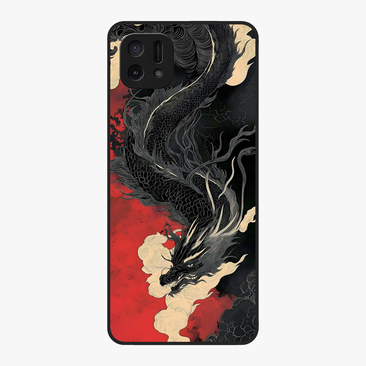 Shadow Dragon Fury Glass Case showing flat back view with fierce dragon artwork and glossy glass finish.