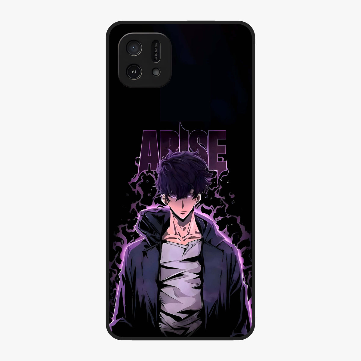 Shadow Monarch Awakening Glass Case showing flat back view with powerful dark monarch themed artwork and glossy glass finish.