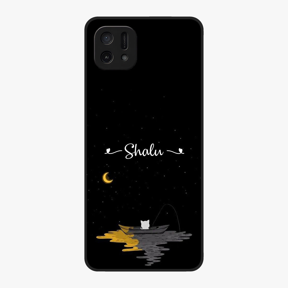 Silent Night Row Glass Case showing flat back view with calm night themed artwork and glossy glass finish.