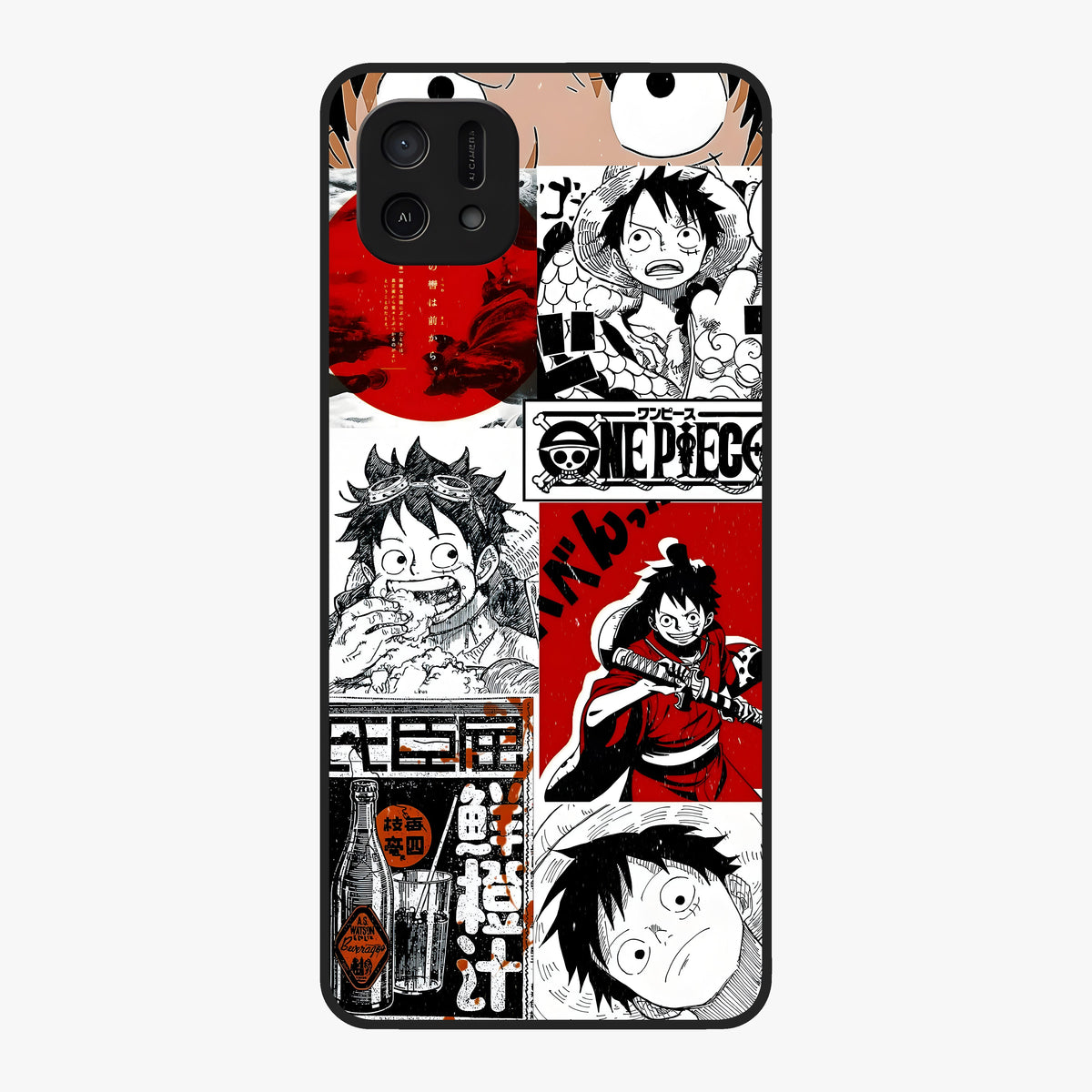 Strawhat Chaos Panels Glass Case showing flat back view with anime inspired chaos panel artwork and glossy glass finish.