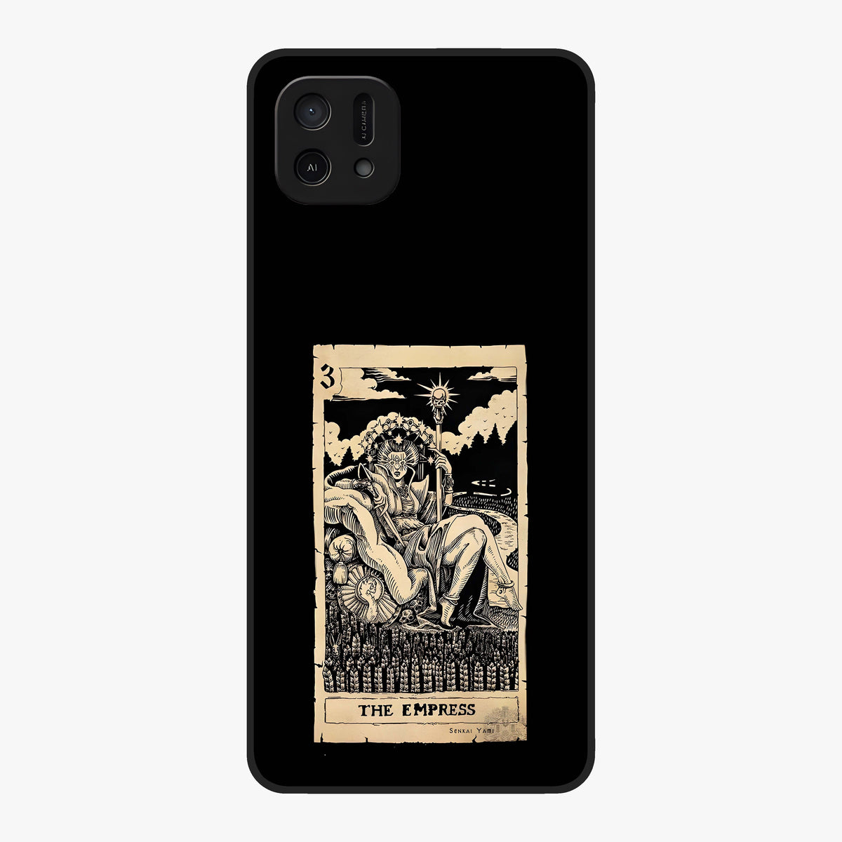 The Empress Glass Case showing flat back view with regal feminine artwork and glossy glass finish.