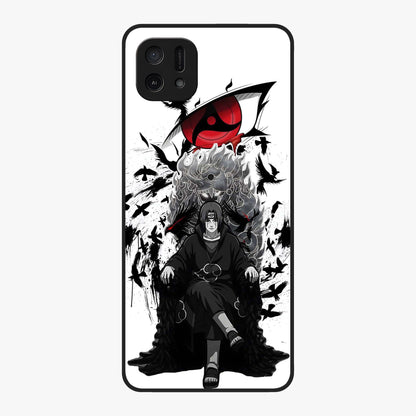 Uchiha Shadow Throne Glass Case showing flat back view with cosmic underwater themed artwork and glossy glass finish.