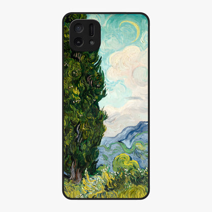 Van Gogh Vintage Art Glass Case showing flat back view with vintage painterly artwork inspired by Van Gogh style and glossy glass finish.