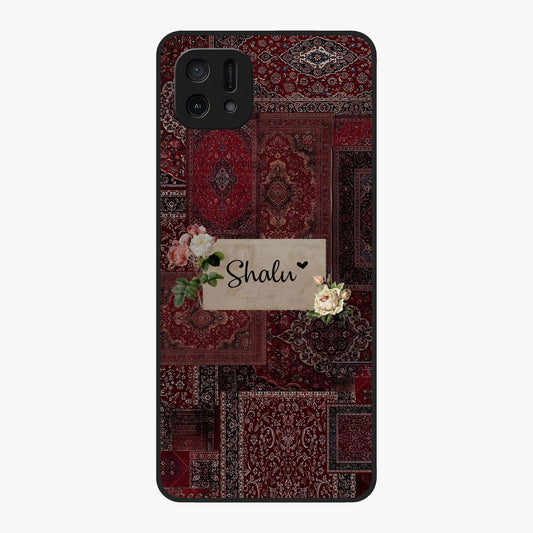 Velvet Wine Pattern Custom Name Glass Case showing flat back view with elegant wine colored pattern artwork and personalized name design.