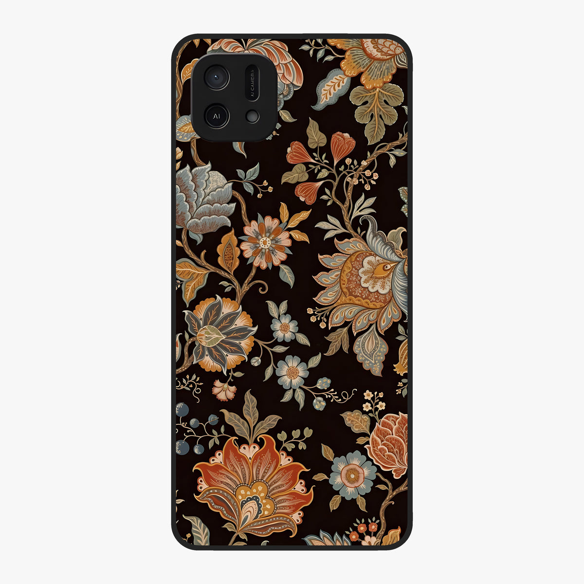 Vintage Floral Dream Glass Case showing flat back view with classic floral artwork and glossy glass finish.