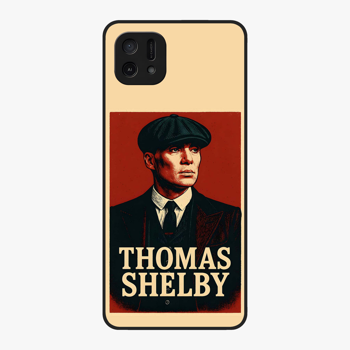 Vintage Mafia Authority Glass Case showing flat back view with bold vintage mafia inspired artwork and glossy glass finish.