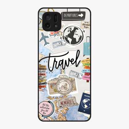 Wanderlust Journal Glass Case showing flat back view with travel inspired artwork and glossy glass finish.