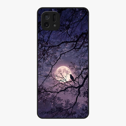 Whispering Moon Silence Glass Case showing flat back view with serene moon themed artwork and glossy glass finish.
