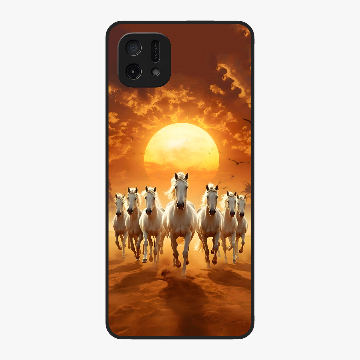 Wild Sunset Majesty Glass Case showing flat back view with majestic sunset landscape artwork and glossy glass finish.